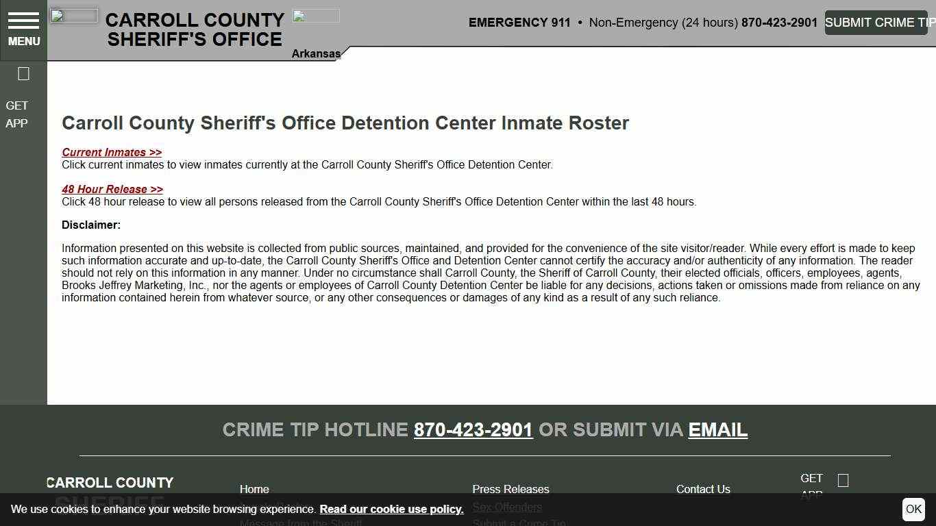 Inmate Roster Disclaimer Carroll County Sheriff's Office